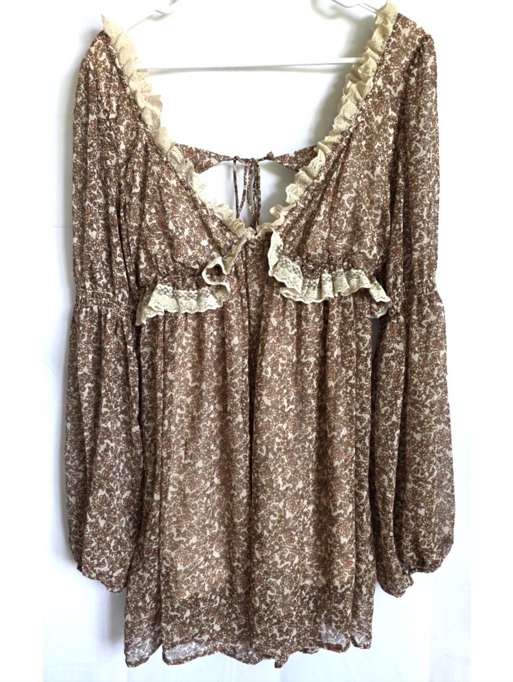 FREE PEOPLE Boho Cottagecore Pennie Printed Babydoll Open Back Dress M - Picture 5 of 9